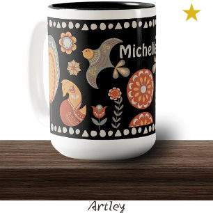 Caneca De Café Em Dois Tons Nome Personalizado de Animais de Arte Pasta Negra