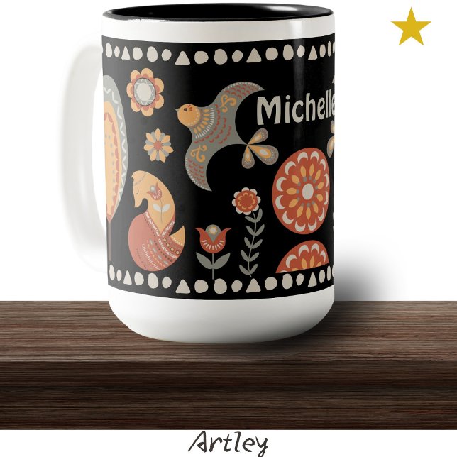 Caneca De Café Em Dois Tons Nome Personalizado de Animais de Arte Pasta Negra (Criador carregado)