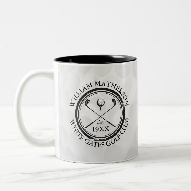 Caneca De Café Em Dois Tons Nome Personalizado de Clube de Golfe Clássico Pers (Esquerda)