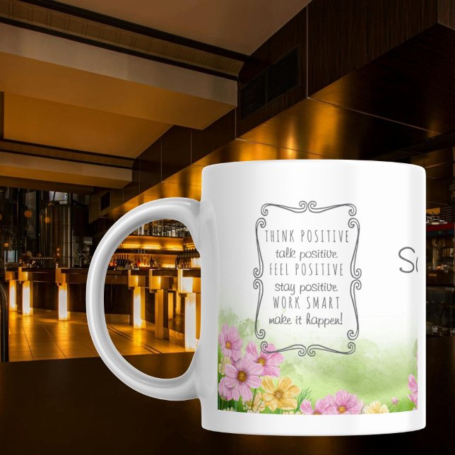 Caneca De Café Em Dois Tons Nome Personalizado de Confirmação Positiva do Cosm (Cosmos Wildflower Positive Affirmation Custom Name Coffee Mug Elephant Gift for BFF Coworker Friend)