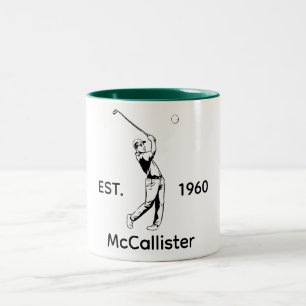 Caneca De Café Em Dois Tons Nome personalizado de golfista e ano 