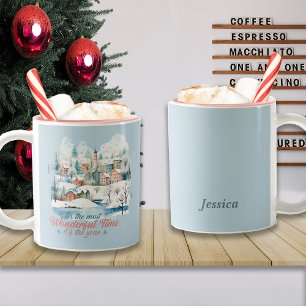 Caneca De Café Em Dois Tons Nome Personalizado de Natal das Férias de inverno