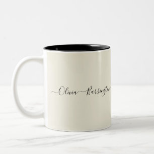 Caneca De Café Em Dois Tons Nome Personalizado de Script Branco Mínimo Moderno