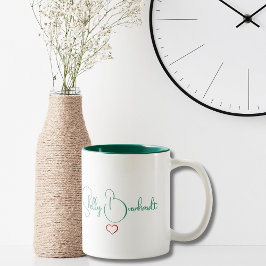 Caneca De Café Em Dois Tons Nome Personalizado de Script Mínimo Coração Vermel