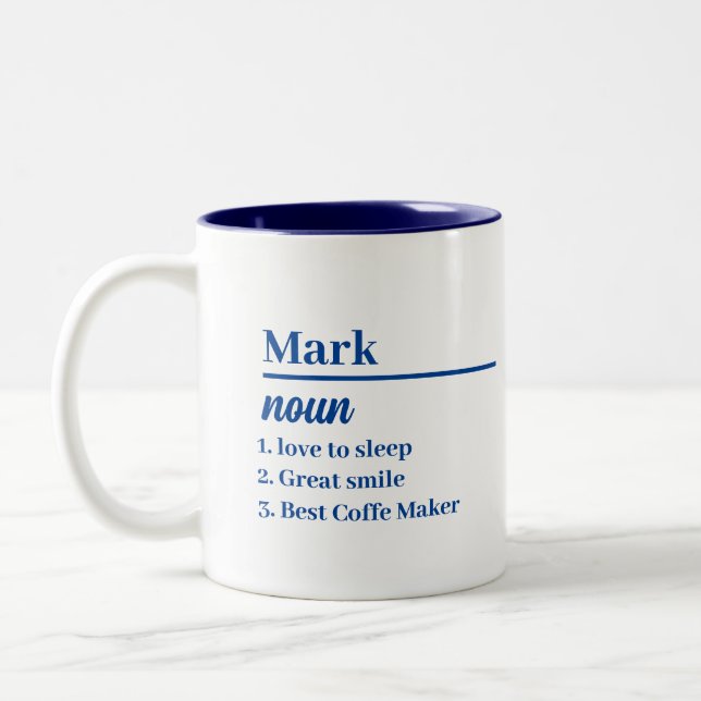 Caneca De Café Em Dois Tons Nome Personalizado Definição Light Blue Satin Mug (Esquerda)