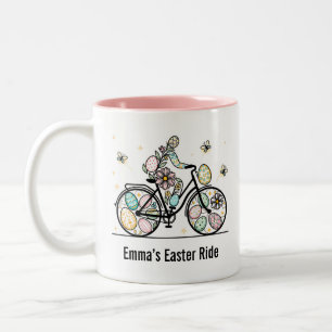 Caneca De Café Em Dois Tons Nome Personalizado Design de Bicicleta de Páscoa