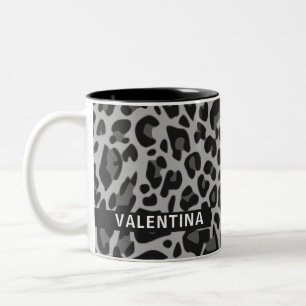 Caneca De Café Em Dois Tons Nome Personalizado Design de Impressão do Leopardo