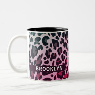 Caneca De Café Em Dois Tons Nome Personalizado Design de Impressão do Leopardo
