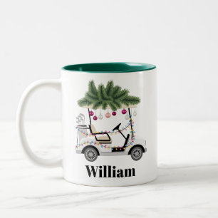 Caneca De Café Em Dois Tons Nome Personalizado do Carrinho Bolas de Golfe Pres
