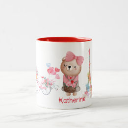 Caneca De Café Em Dois Tons Nome Personalizado do Ciclo do Urso de Corte Eiffe