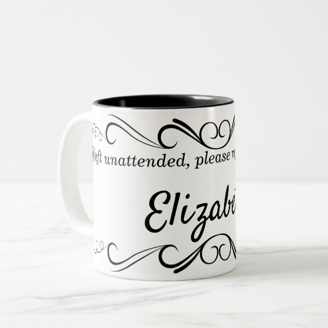 Caneca De Café Em Dois Tons Nome Personalizado Do Design Do Ornamentado (Frente Esquerda)