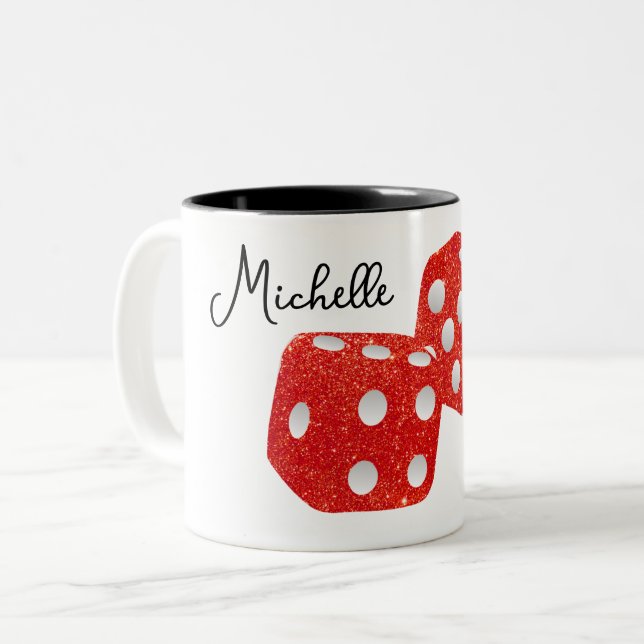 Caneca De Café Em Dois Tons Nome Personalizado do Dice de Brilhante Vermelho (Frente Esquerda)
