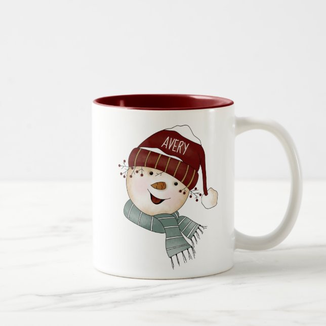 Caneca De Café Em Dois Tons Nome Personalizado do Feliz Snowman (Direita)