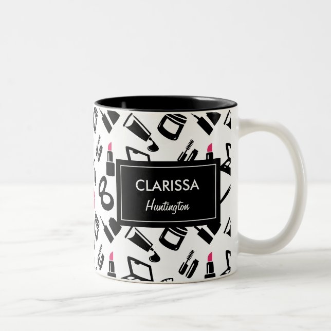 Caneca De Café Em Dois Tons Nome Personalizado do Padrão Cosmético (Direita)