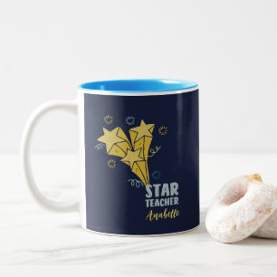 Caneca De Café Em Dois Tons Nome Personalizado do Professor Estrela