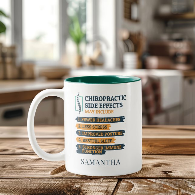 Caneca De Café Em Dois Tons Nome Personalizado dos Efeitos Secundários Chiropr (Chiropractic Side Effects Personalized Name Two-Tone Coffee Mug)