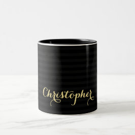 Caneca De Café Em Dois Tons Nome Personalizado Dourado Faux Elegante de Stripe