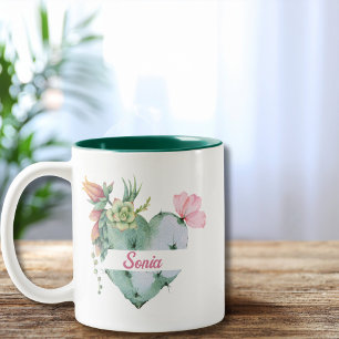 Caneca De Café Em Dois Tons Nome Personalizado e Coração da Flor de Água