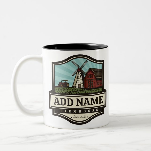 Caneca De Café Em Dois Tons NOME Personalizado Farmhouse Rustic Farmhouse Old  (Esquerda)