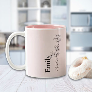 Caneca De Café Em Dois Tons Nome Personalizado Flor de Cerejeira em Flor Março