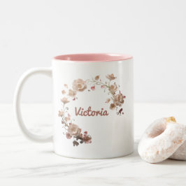 Caneca De Café Em Dois Tons Nome Personalizado Floral Elegante Mug