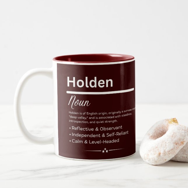 Caneca De Café Em Dois Tons Nome Personalizado Holden (Com Donut)