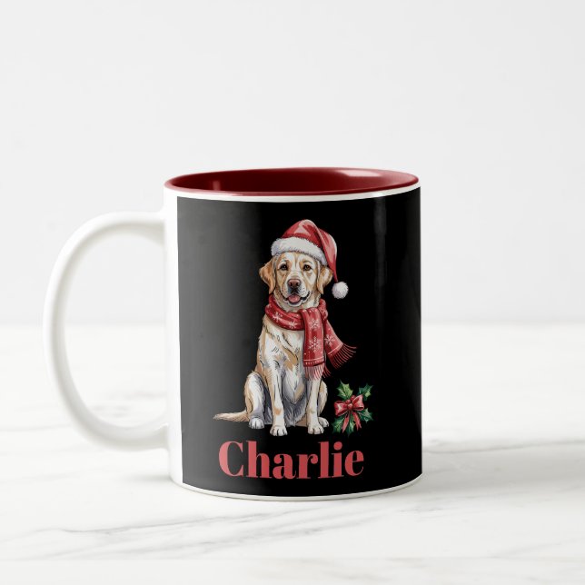 Caneca De Café Em Dois Tons Nome Personalizado Labrador - Natal do Retriever (Esquerda)