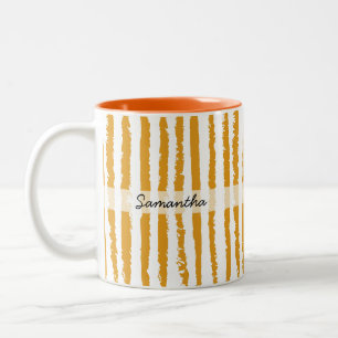 Caneca De Café Em Dois Tons Nome Personalizado Laranja Listrado Preppy