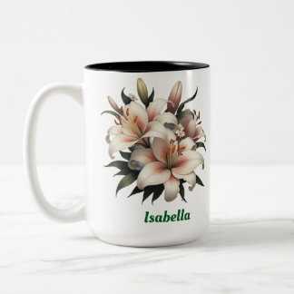 Caneca De Café Em Dois Tons Nome personalizado, lírios Cama de dois tons, 15 o