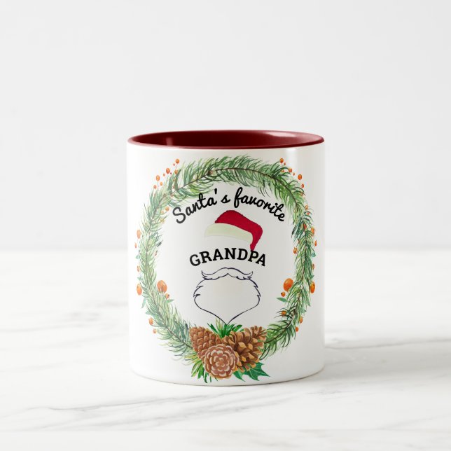 Caneca De Café Em Dois Tons Nome personalizado Monograma família Wreath Natal (Centro)