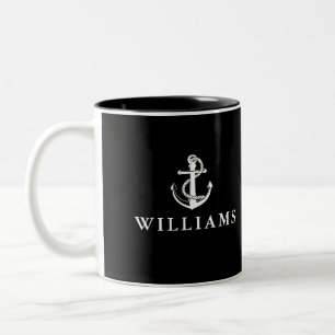 Caneca De Café Em Dois Tons Nome Personalizado Negro E Branco Anchor De Barcos
