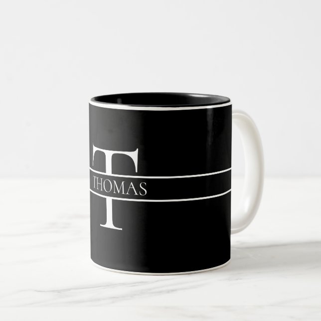 Caneca De Café Em Dois Tons Nome Personalizado Personalizado Elegante Monogram (Frente Esquerda)