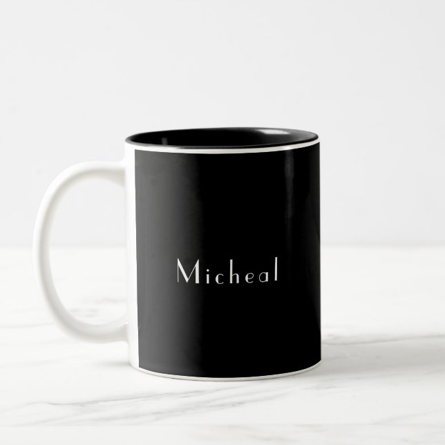 Caneca De Café Em Dois Tons Nome personalizado personalizado preto e branco mo (Esquerda)