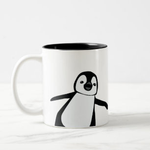 Caneca De Café Em Dois Tons Nome Personalizado Pinguim Fofo Espiando Férias
