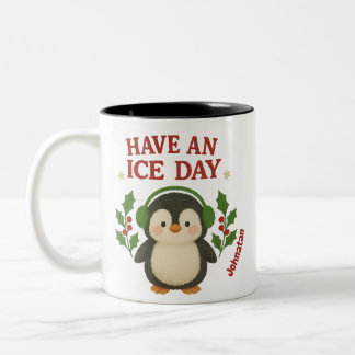 Caneca De Café Em Dois Tons Nome personalizado Pinguin Mug de Natal Tem um dia