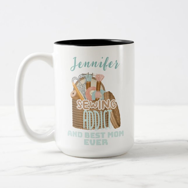 Caneca De Café Em Dois Tons Nome Personalizado Seamstress Sewing Viciado Mãe (Esquerda)