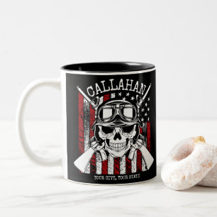 Caneca De Café Em Dois Tons Nome Personalizado Soldado Caveira Armas Duplas Ba
