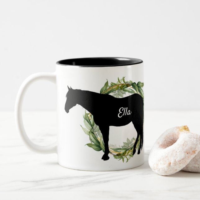Caneca De Café Em Dois Tons Nome Personalizado T do Cavalo Equestre Equestre P (Com Donut)
