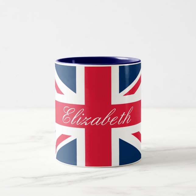 Caneca De Café Em Dois Tons Nome personalizado Union Jack Mug (Centro)