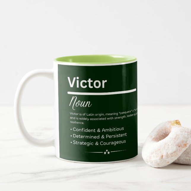 Caneca De Café Em Dois Tons Nome Personalizado Victor (Com Donut)