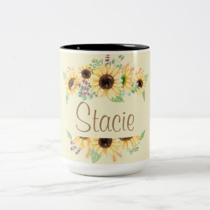 Caneca De Café Em Dois Tons Nome Personalizável de Girassol Mug