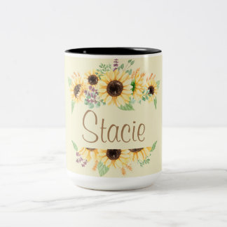 Caneca De Café Em Dois Tons Nome Personalizável de Girassol Mug