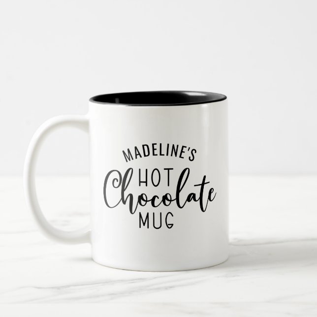 Caneca De Café Em Dois Tons Nome Script de Chocolate Quente (Esquerda)