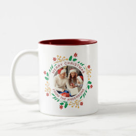 Caneca De Café Em Dois Tons Nome Simples da Família de Fotos de Natal do Wreat
