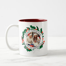 Caneca De Café Em Dois Tons Nome Simples da Família de Fotos de Natal do Wreat