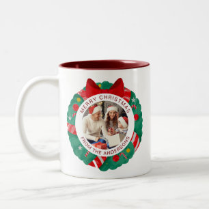Caneca De Café Em Dois Tons Nome Simples da Família de Fotos de Natal do Wreat
