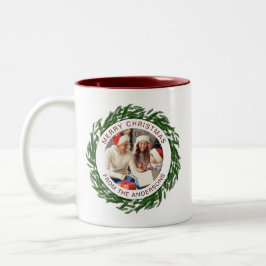 Caneca De Café Em Dois Tons Nome Simples da Família de Fotos de Natal do Wreat