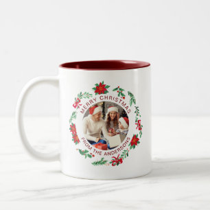 Caneca De Café Em Dois Tons Nome Simples da Família de Fotos de Natal do Wreat