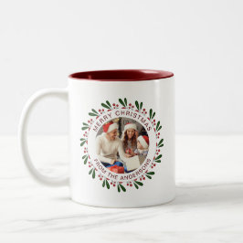 Caneca De Café Em Dois Tons Nome Simples da Família de Fotos de Natal do Wreat