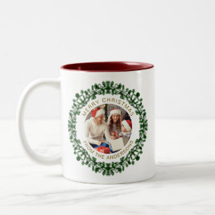 Caneca De Café Em Dois Tons Nome Simples da Família de Fotos de Natal do Wreat